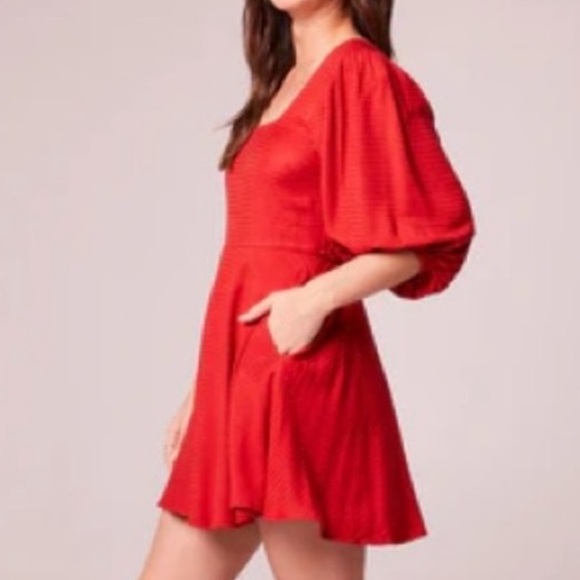 Band Of The Free Josette Red Puff Sleeve Mini Dress Tie Back Elastic Waist Small - Picture 2 of 6